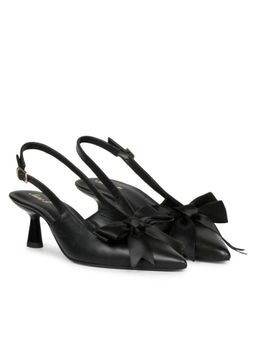 Saint G - Black Bow Embellished Leather Heeled Mules