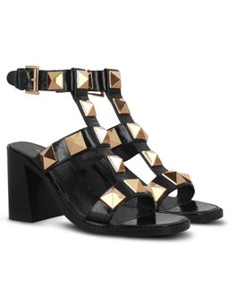 Saint G - Black Leather Metal Studded Block Heels