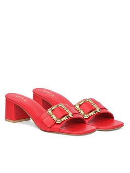 Saint G - Flavia Gold Square Buckle Leather Red Block Heels