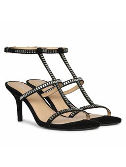 Saint G - Black Sude Leather Silver Tube Strass Stiletto Heels