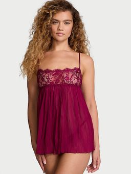 Victoria's Secret - Women Purple Lace Pleated Babydoll with Panty