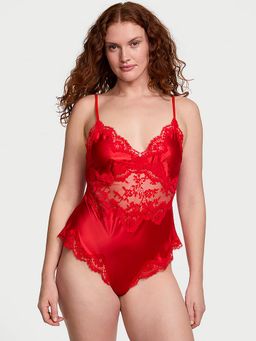 Victoria's Secret - Women Red Lace and Satin Cheeky Teddy Babydoll