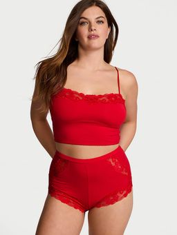 Victoria's Secret - Women Red Self Design Top & Shorts (S)