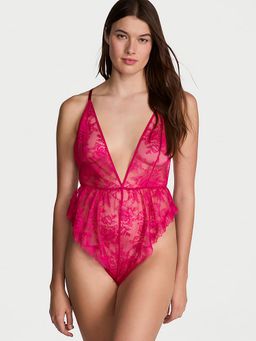 Victoria's Secret - Women Pink Lace Plunge Flutter Babydoll