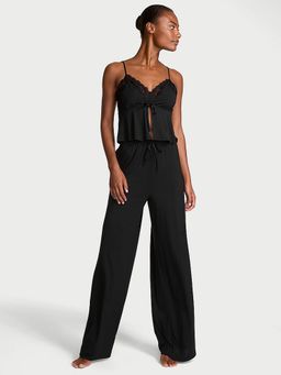 Victoria's Secret - Women Black Self Design Top & Pyjama