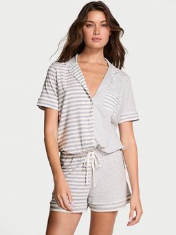 Victoria's Secret - Women White Striped Shirt & Shorts