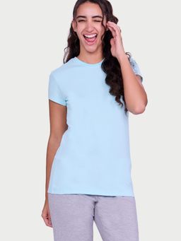 Enamor - Women Blue Solid Slim Fit T-shirt