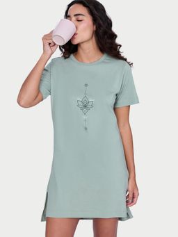 Enamor - Women Green Graphic Nightdress
