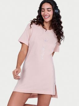Enamor - Women Pink Typography Nightdress