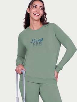 Enamor - Women Green Typography Relaxed Sweatshirt