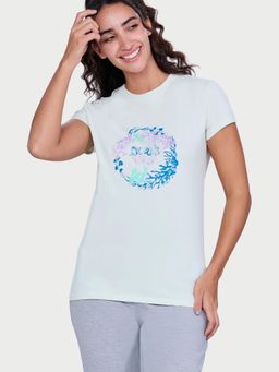 Enamor - Women Blue Graphic Short Sleeve Slim Fit T-shirt