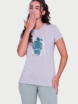 Enamor - Women Grey Graphic Short Sleeve Slim Fit T-shirt