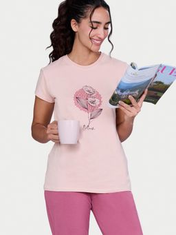 Enamor - Women Pink Graphic Short Sleeve Slim Fit T-shirt