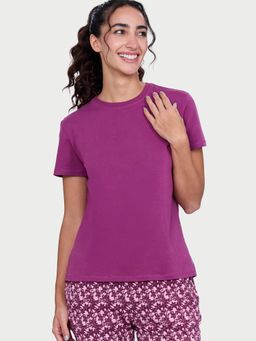 Enamor - Women Purple Solid Relaxed Fit T-Shirt