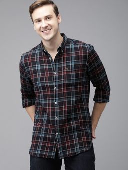 The Bear House - Men's Blue Checked Flannel Slim Fit Shirt