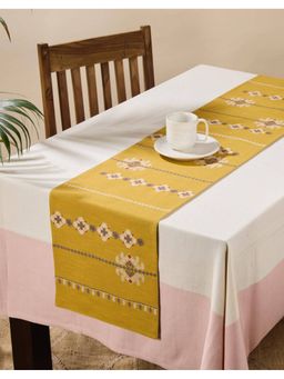 Fabindia - Yellow Cotton Blend Embroidered Ahava Runner