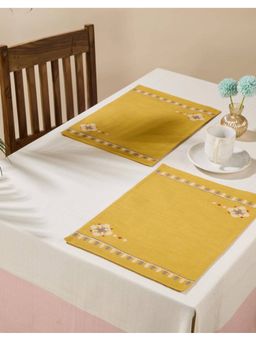 Fabindia - Yellow Cotton Blend Embroidered Ahava Mat Set of 6