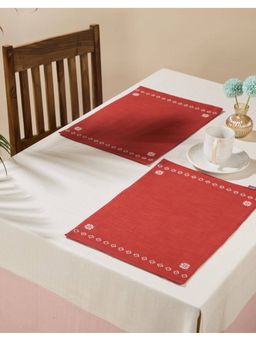 Fabindia - Red Cotton Blend Embroidered Ahava Mat Set of 6