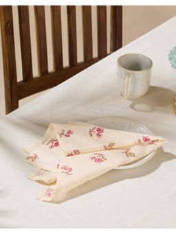 Fabindia - Pink Cotton Printed Bougainvillea Napkin Set of 6