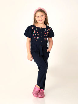 CHERRY CRUMBLE BY NITT HYMAN - Navy Blue Embroidered Jumpsuit