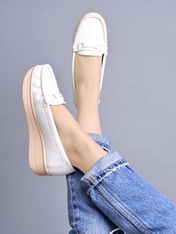 Shoetopia - Upper Bow Detailed White Loafers for Women