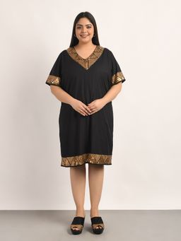 Attic Salt - Curves Black Solid Antique Brass Sequin Border Dress