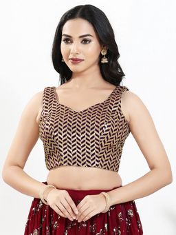 VAMAS - THE DESIGNER BLOUSES - Women Wine Sweetheart Embroidered Sleeveless Padded Blouse