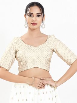 VAMAS - THE DESIGNER BLOUSES - Women Off White Sweetheart Embroidered Half Sleeves Padded Blouse