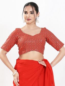 VAMAS - THE DESIGNER BLOUSES - Women Red Sweetheart Embroidered Half Sleeves Padded Blouse