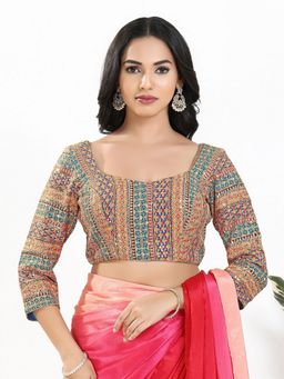 VAMAS - THE DESIGNER BLOUSES - Women Blue Sweetheart Embroidered Padded Blouse