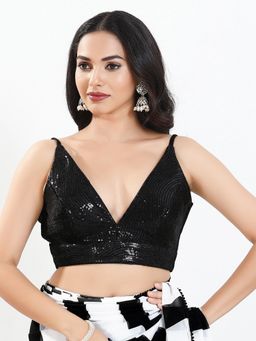 VAMAS - THE DESIGNER BLOUSES - Women Black Embroidered Sleeveless Padded Blouse