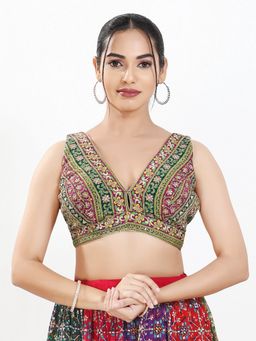 VAMAS - THE DESIGNER BLOUSES - Women Green V-Neck Embroidered Padded Blouse