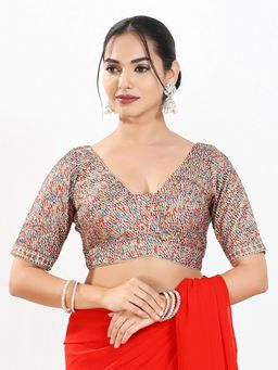 VAMAS - THE DESIGNER BLOUSES - Women Multi-Color V-Neck Abstract Half Sleeves Padded Blouse