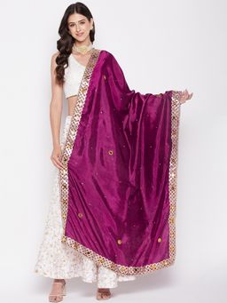 Clora Creation - Wine Silk Blend with Mirror and Gotta Patti Work Dupatta