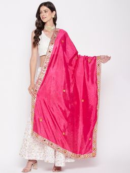 Clora Creation - Magenta Silk Blend with Mirror and Gotta Patti Work Dupatta