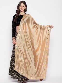 Clora Creation - Beige Silk Blend with Mirror and Gotta Patti Work Dupatta