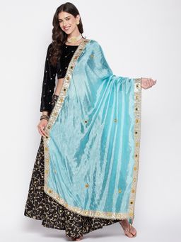Clora Creation - Sky Blue Silk Blend with Mirror and Gotta Patti Work Dupatta