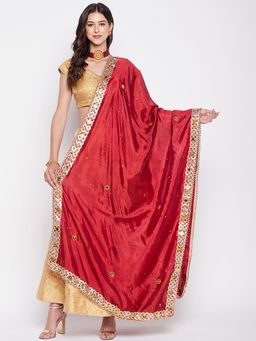 Clora Creation - Maroon Silk Blend with Mirror and Gotta Patti Work Dupatta