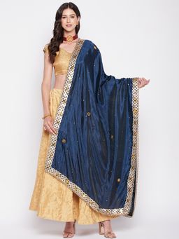Clora Creation - Peacock Blue Blend with Mirror and Gotta Patti Work Dupatta