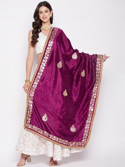 Clora Creation - Women Wine Gotta Patti Silk Blend Dupatta