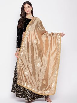 Clora Creation - Women Beige Gotta Patti Silk Blend Dupatta