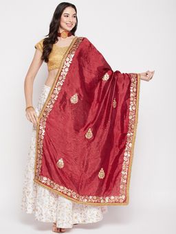 Clora Creation - Women Maroon Gotta Patti Silk Blend Dupatta