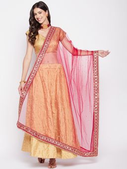 Clora Creation - Women Magenta Embellished Net with Sequinned Work Dupatta