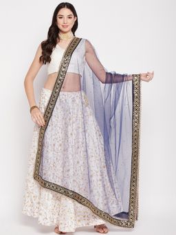 Clora Creation - Women Navy Blue Embellished Net with Sequinned Work Dupatta