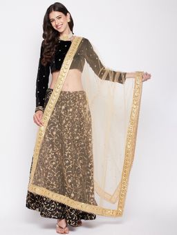 Clora Creation - Women Beige Embellished Net with Sequinned Work Dupatta