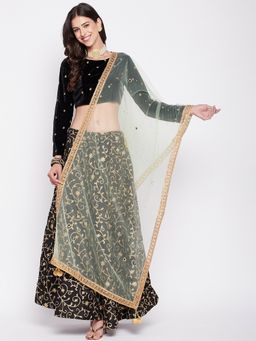 Clora Creation - Pista Green Gotta Patti Net with Sequinned Work Dupatta