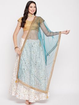 Clora Creation - Turquoise Blue Gotta Patti Net with Sequinned Work Dupatta