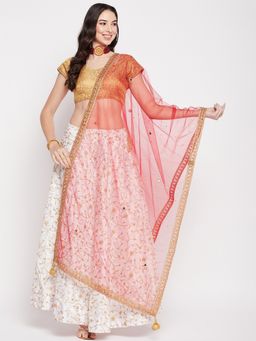 Clora Creation - Red Gotta Patti Net with Sequinned Work Dupatta