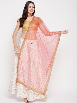 Clora Creation - Pink Gotta Patti Net with Sequinned Work Dupatta