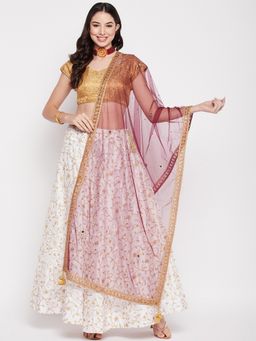 Clora Creation - Wine Gotta Patti Net with Sequinned Work Dupatta